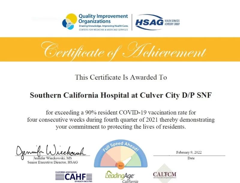 Subacute Unit Receives Regional Recognition for COVID Vaccination Rates