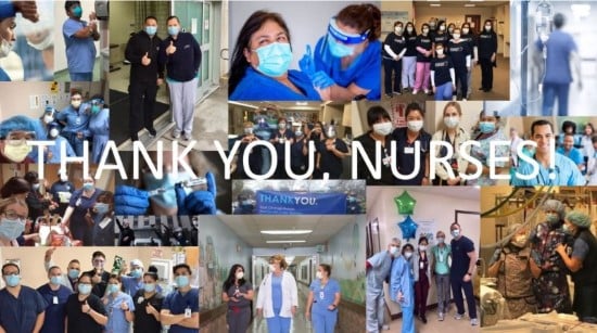 A collage of nurses with text that says, "Thank you, nurses!"